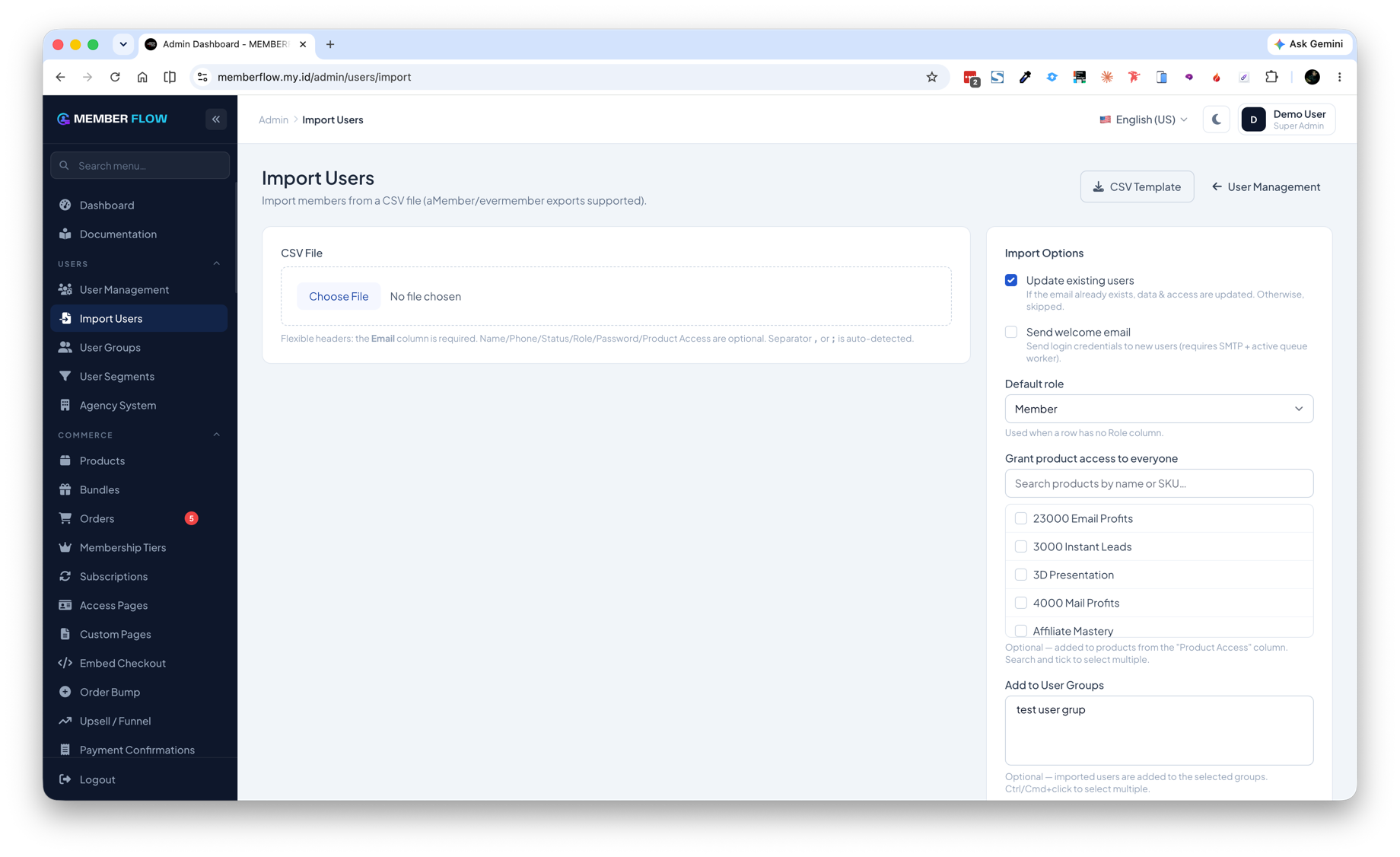 Import User dari CSV