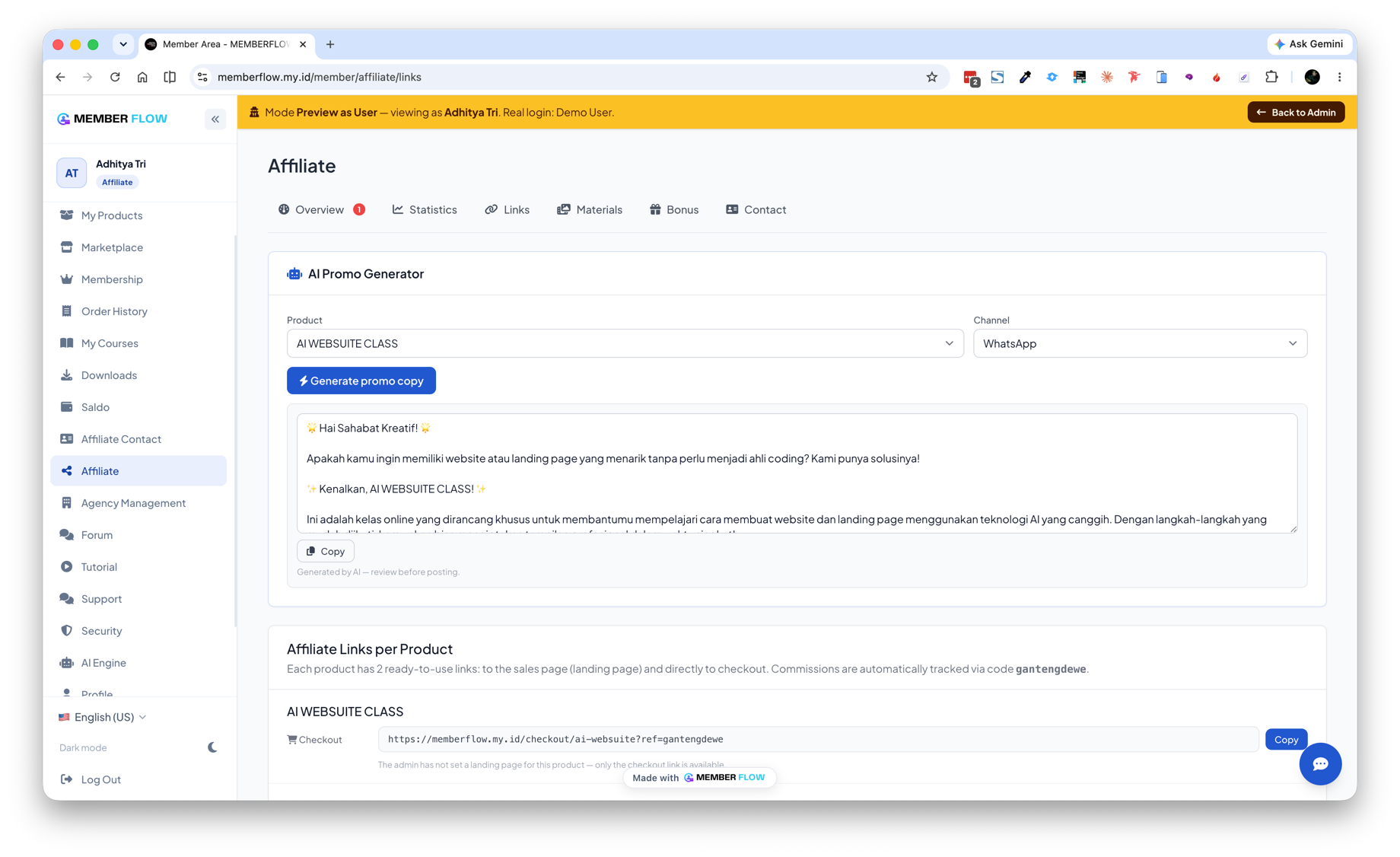 Generator Promosi Affiliate