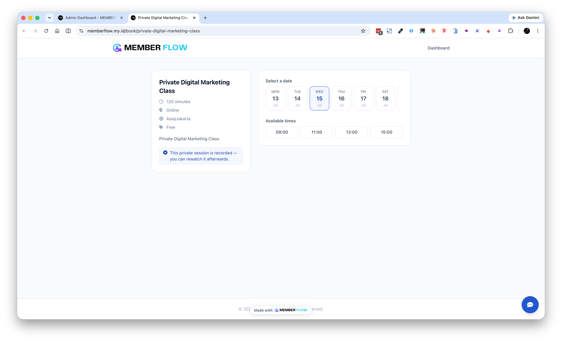 Halaman Booking Publik