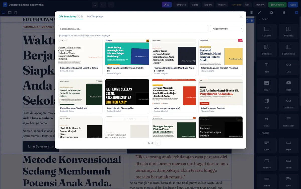 Galeri 302 template landing page siap pakai